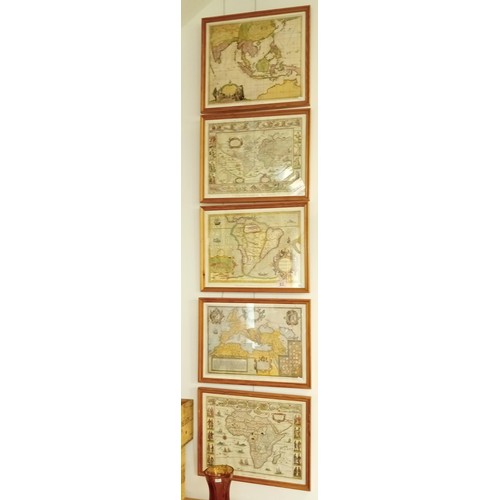 63 - 5 Framed vintage maps of different continents