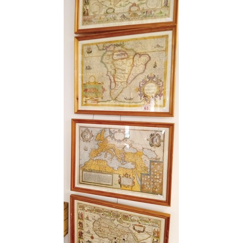 63 - 5 Framed vintage maps of different continents