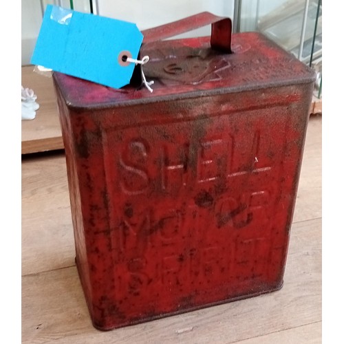 72 - Vintage 1950's Shell Motor spirit petroleum can with brass shell lid