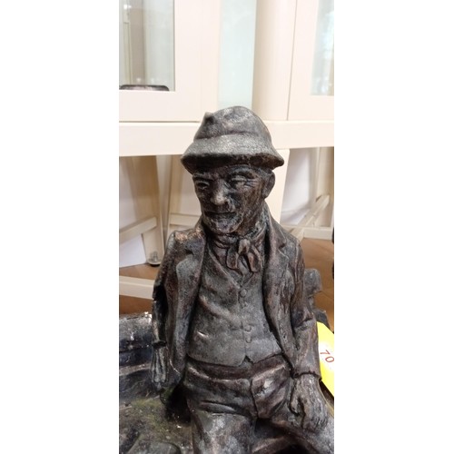 70 - Old man/ tramp on bench heavy garden ornament