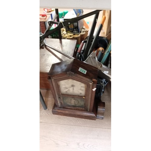 329 - Vintage clock, tools and box