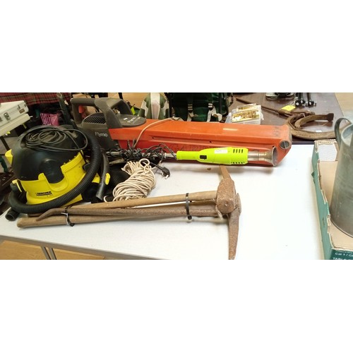 363 - Flymo leaf blower, Karcher hoover, pickaxe, sledgehammer and more