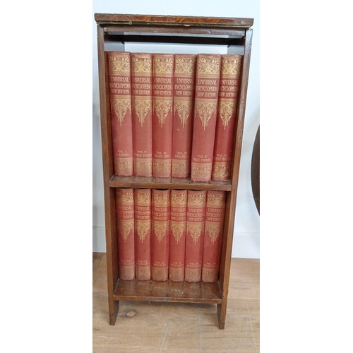 16 - Vintage bookcase containing 12 volumes Universal Encyclopaedia New Edition