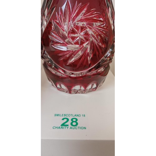 28 - Cranberry glass decanter good quality