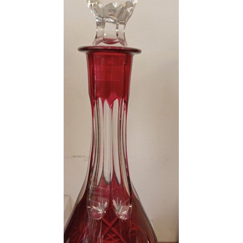 28 - Cranberry glass decanter good quality