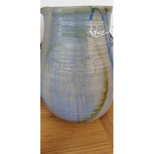 30 - Large, rare Moffat Scottish pottery jug 'Jesus is Lord'