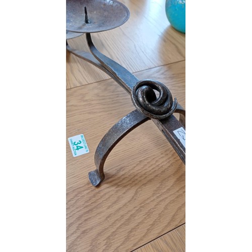 34 - Blacksmith style large 4 candle holder