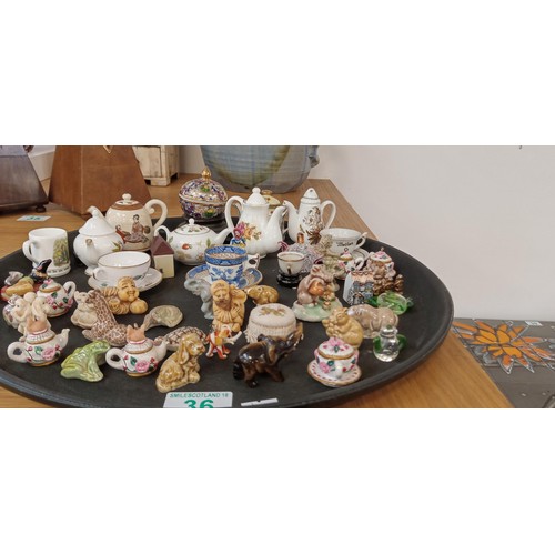 36 - Tray lot of miniature animals and tea pots