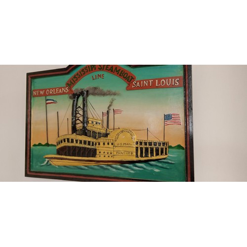 94 - Mississippi Steamboat Line 3d wood carved sign