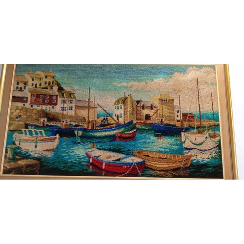 96 - 1970s framed harbour scene rug