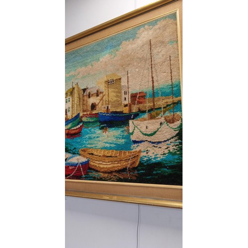 96 - 1970s framed harbour scene rug