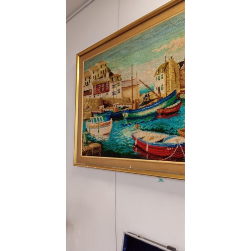 96 - 1970s framed harbour scene rug