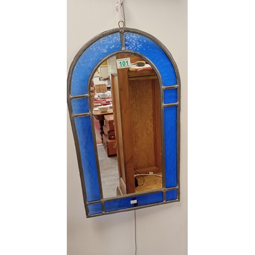 101 - Blue stain glass arched mirror