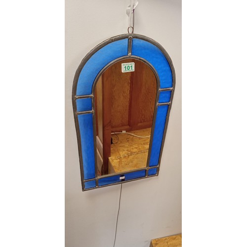 101 - Blue stain glass arched mirror