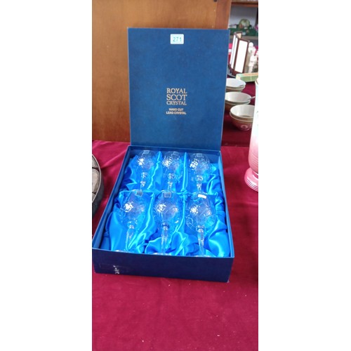 271 - 6 Large Royal Scot crystal wine glasses in original box