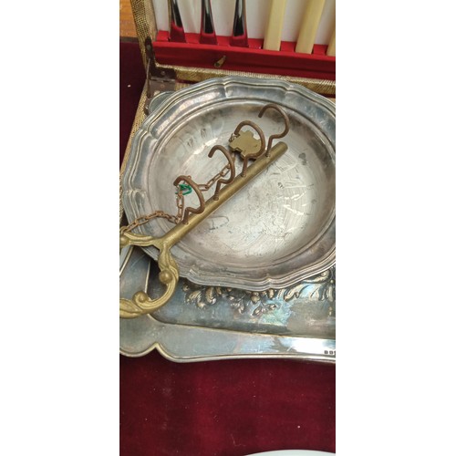 279 - Vintage cutlery, tray and angel candle holders, Marquis Waterford