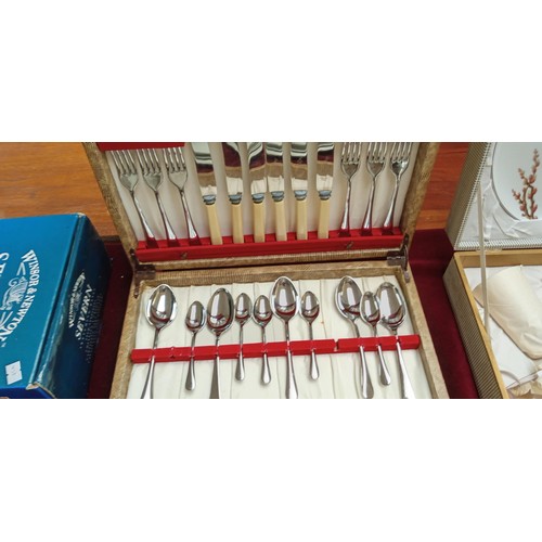 279 - Vintage cutlery, tray and angel candle holders, Marquis Waterford