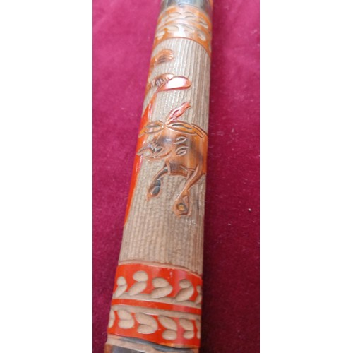 286 - Vintage Mexican Aztec Tijuana carved wood walking stock cane