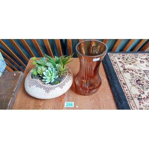 298 - Bowl with faux cactus and Micra vase