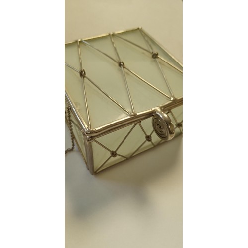 2 - Small metal & frosted glass box with costume jewellery and small wooden container