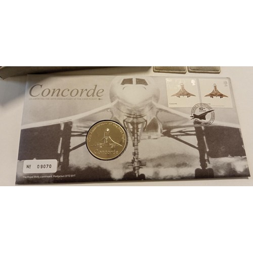 36 - Concorde memorabilia to include luggage tag, two Concorde pins and number 09070 The Concorde 40th An... 