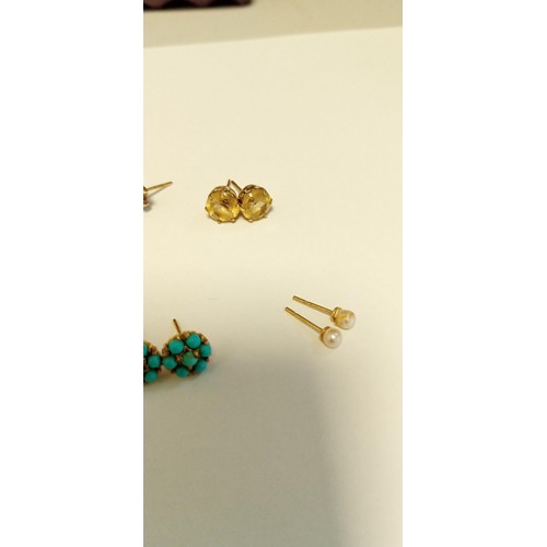 38 - 9 Pairs of 9ct gold earrings total weight without butterflies 8.8g approx. Butterflies unchecked