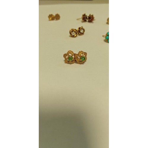 38 - 9 Pairs of 9ct gold earrings total weight without butterflies 8.8g approx. Butterflies unchecked