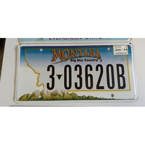 51 - Selection of American number plates some with month and year tabs