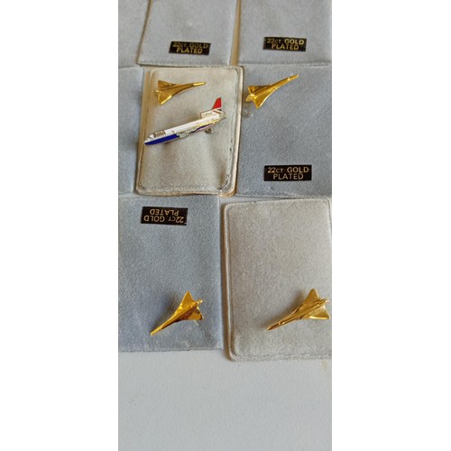 53 - 10 x 22K gold plated Concorde Tie pin badges