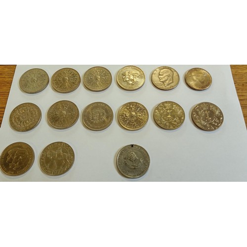 66 - Selection of collectable £5 coins, commemorative crowns plus HMY Britannia stamps