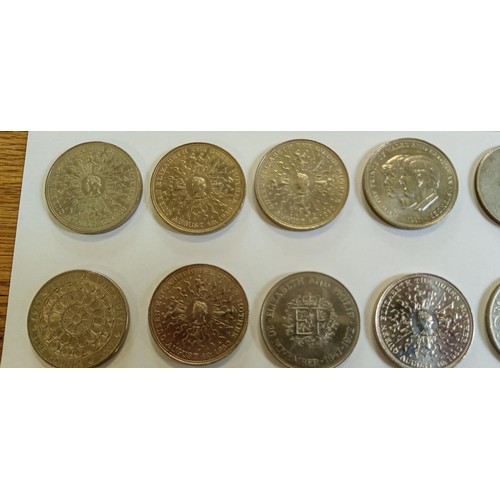 66 - Selection of collectable £5 coins, commemorative crowns plus HMY Britannia stamps