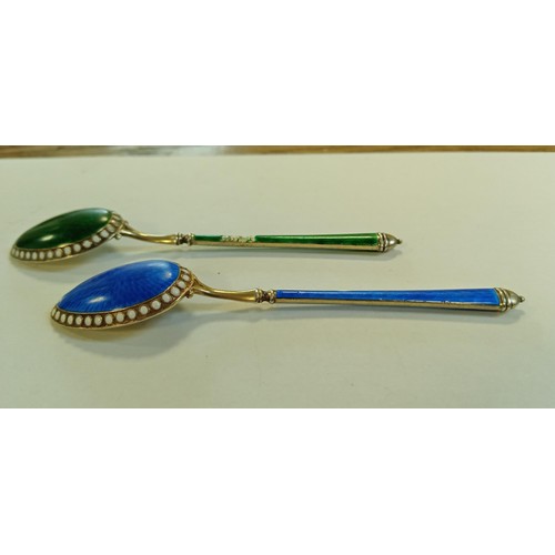 70 - Norwegian enamel and silver tea spoons