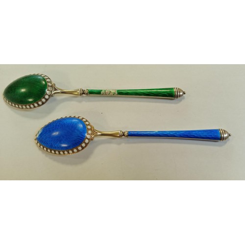 70 - Norwegian enamel and silver tea spoons