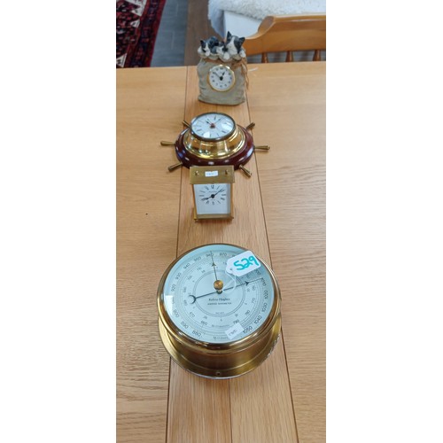 529 - 3 Vintage clocks plus Kelvin Hughes Aneroid barometer