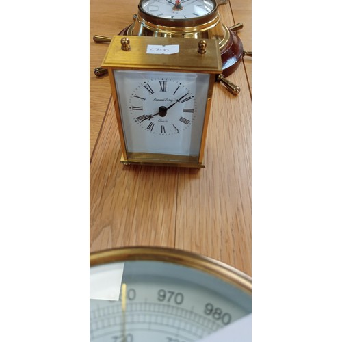 529 - 3 Vintage clocks plus Kelvin Hughes Aneroid barometer