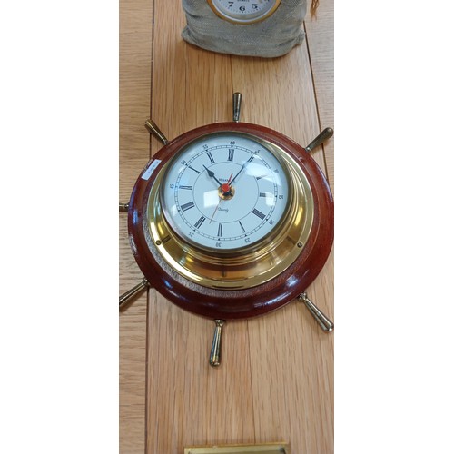 529 - 3 Vintage clocks plus Kelvin Hughes Aneroid barometer