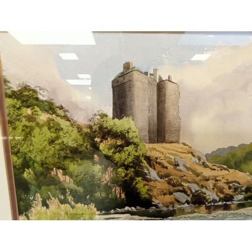 8 - Framed Eric Johnstone watercolour 'Neidpath Castle, Peebles' measures 65cm x 51cm approx.