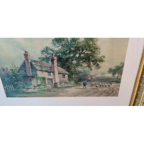 19 - Framed Countryside/ farming scene picture measures 84cm x 68cm approx.