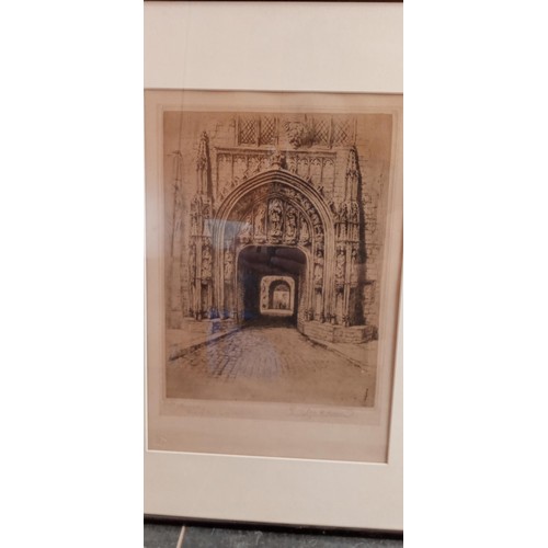 36 - Pair of framed vintage etchings a Limited edition signed and signed Matthew Henderson