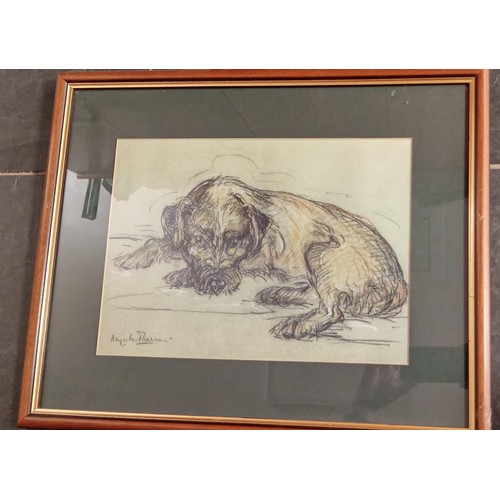 46 - Vintage framed pencil chalk original dog picture