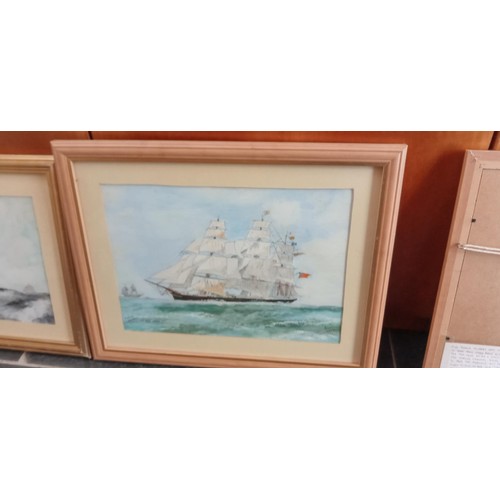 59 - 3 framed watercolours of ships by Bill Gray 'The Cutty Sark' 'Ariel' & 'The Flying Cloud'