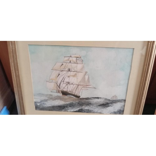 59 - 3 framed watercolours of ships by Bill Gray 'The Cutty Sark' 'Ariel' & 'The Flying Cloud'