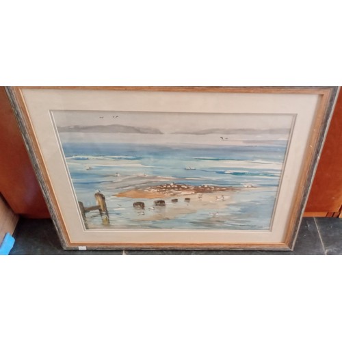 61 - Framed watercolour seascape by Flora Macleod