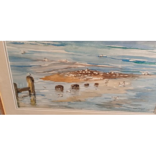 61 - Framed watercolour seascape by Flora Macleod