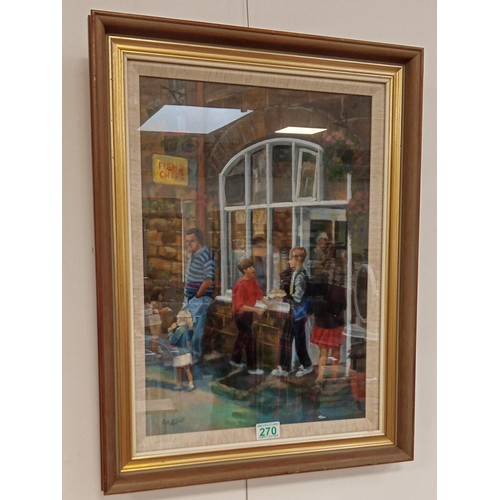 64 - Chip Shop (Robin Hoods) Bay by D.H. Leslie original oil on board