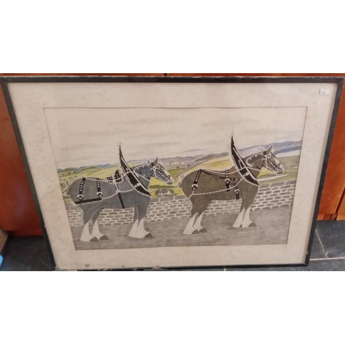 63 - Vintage J Read 1943 Clydesdale Horse painting