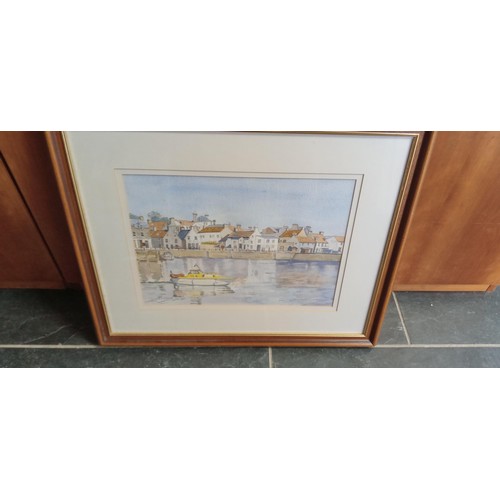 71 - Framed water colour 'Anstruther' signed L W Andrew