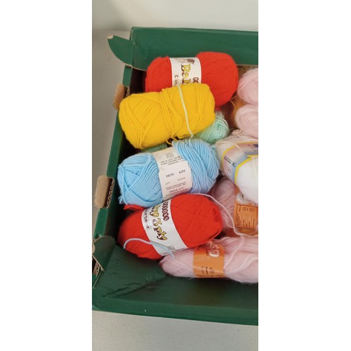 8 - Box of assorted mainly small balls of colourful baby wool