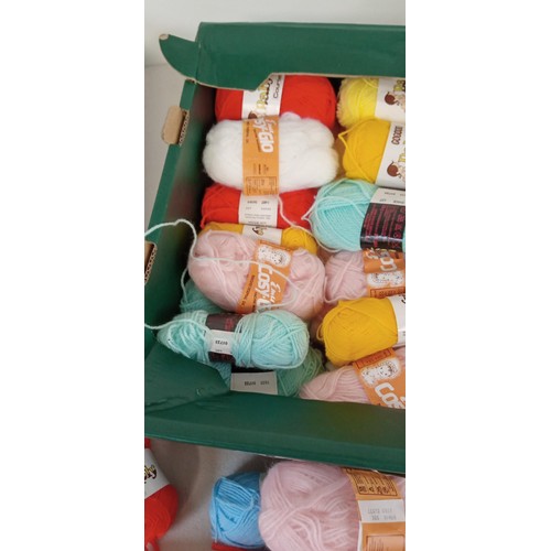 8 - Box of assorted mainly small balls of colourful baby wool