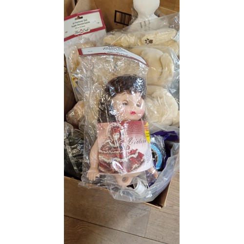 18 - Box of craftwork rag and pillow dolls all new and more